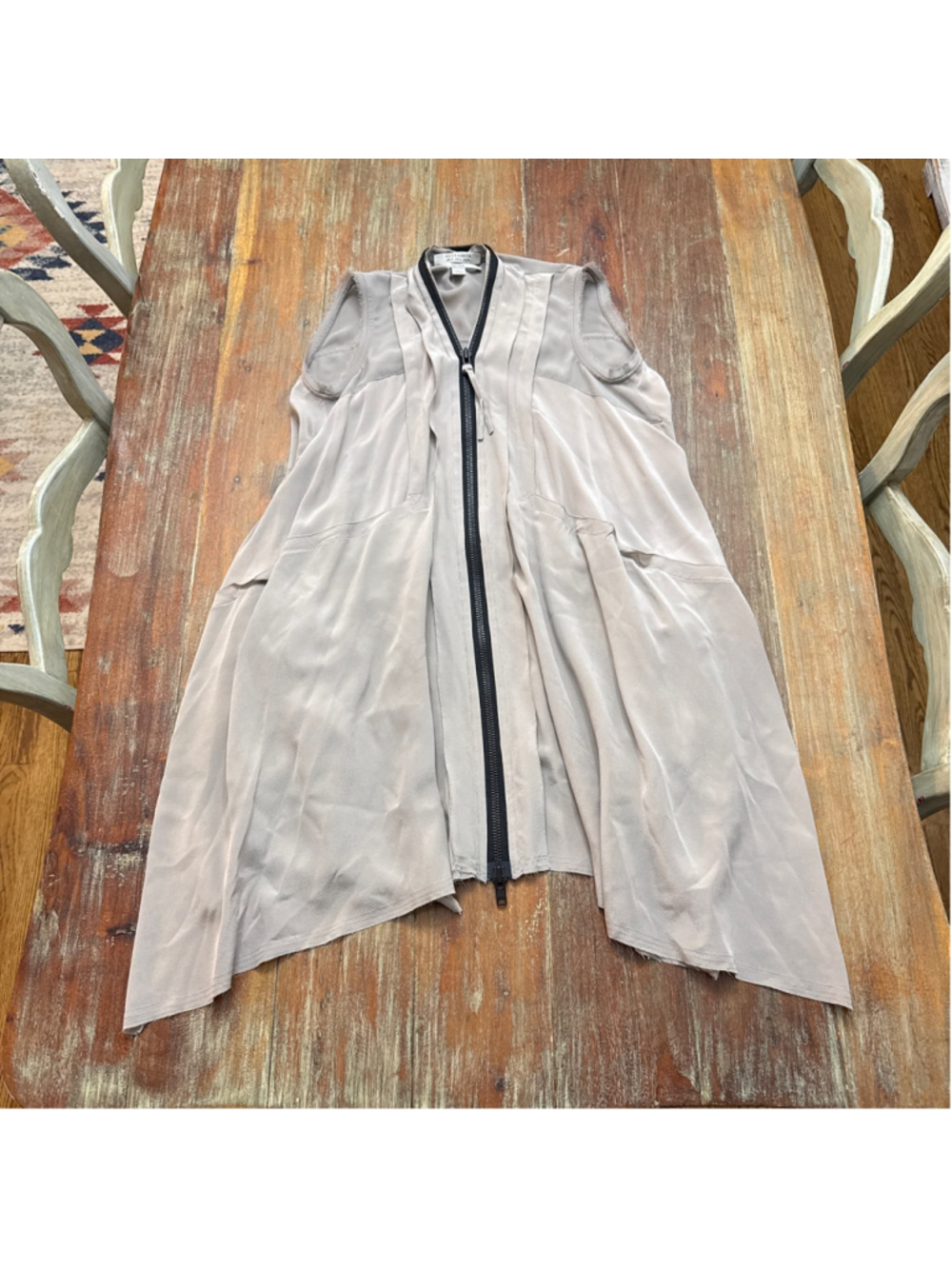 AllSaints Silk Full Zip Sleeveless Vest Jacket Greige Taupe US 2
